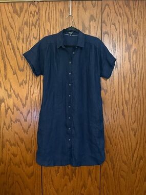 J Crew Baird McNutt Irish Linen Dress Womens Small Navy Button Shirt dress